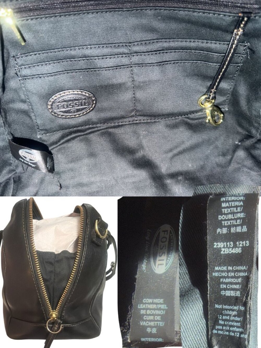 Fossil Sydney Satchel ZB5486 Black Matte Leather Old English Brass 3-way Med Bag - Picture 11 of 11